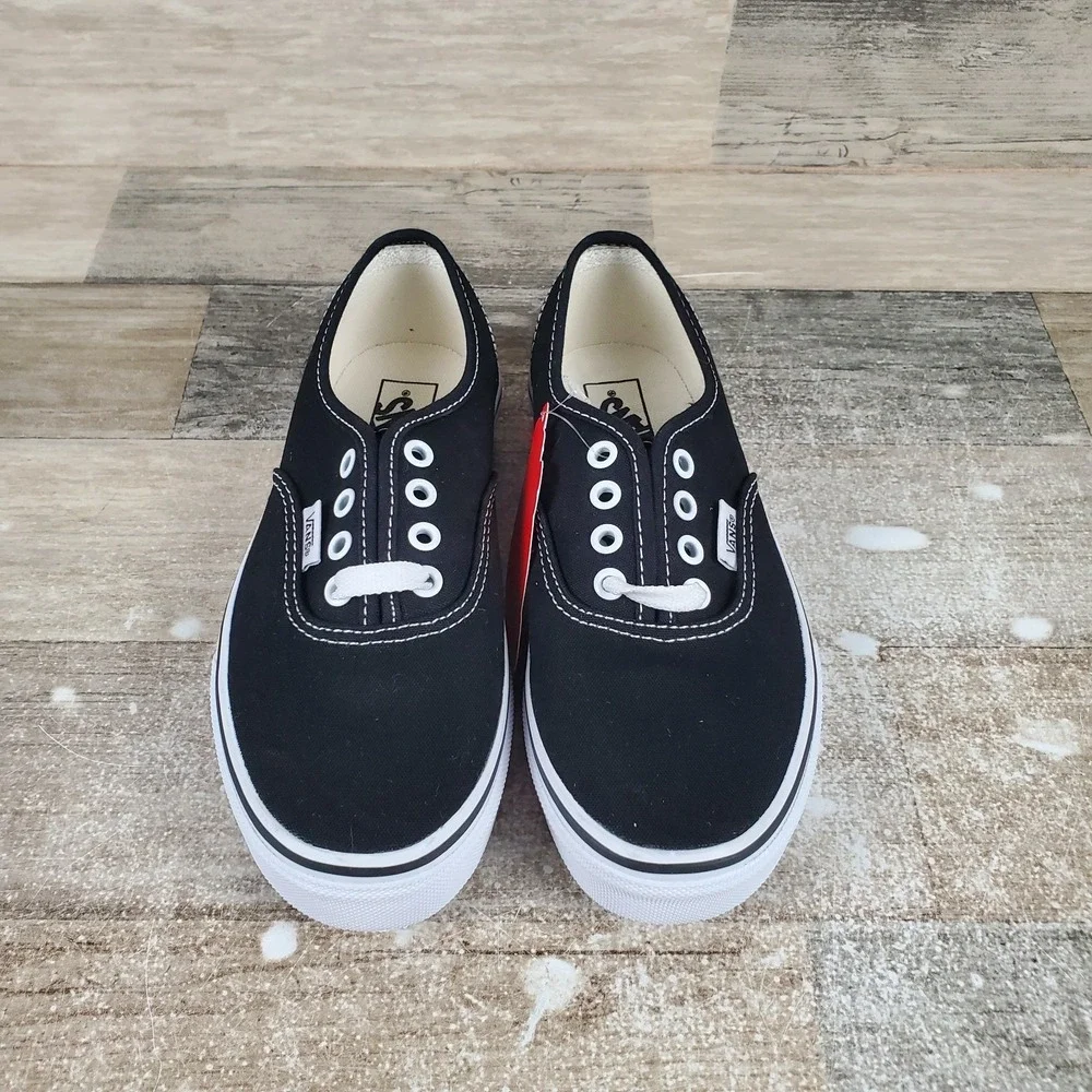 Vans Authentic Kids Shoes Sz 2 Skate Athletic Black White Canvas Lace Up Sneaker